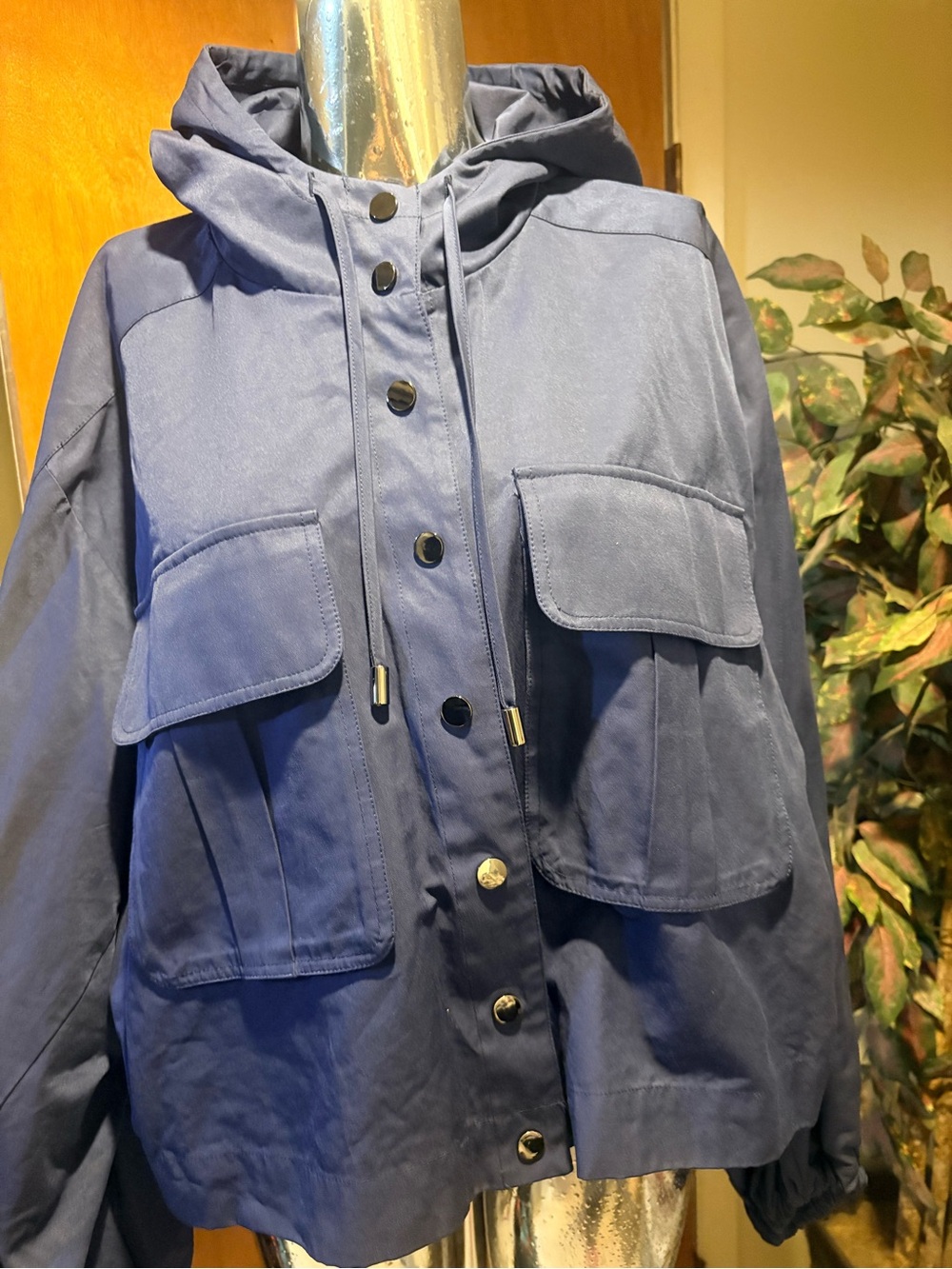 Eloquii Navy Hooded Utility Jacket with Flap Pockets